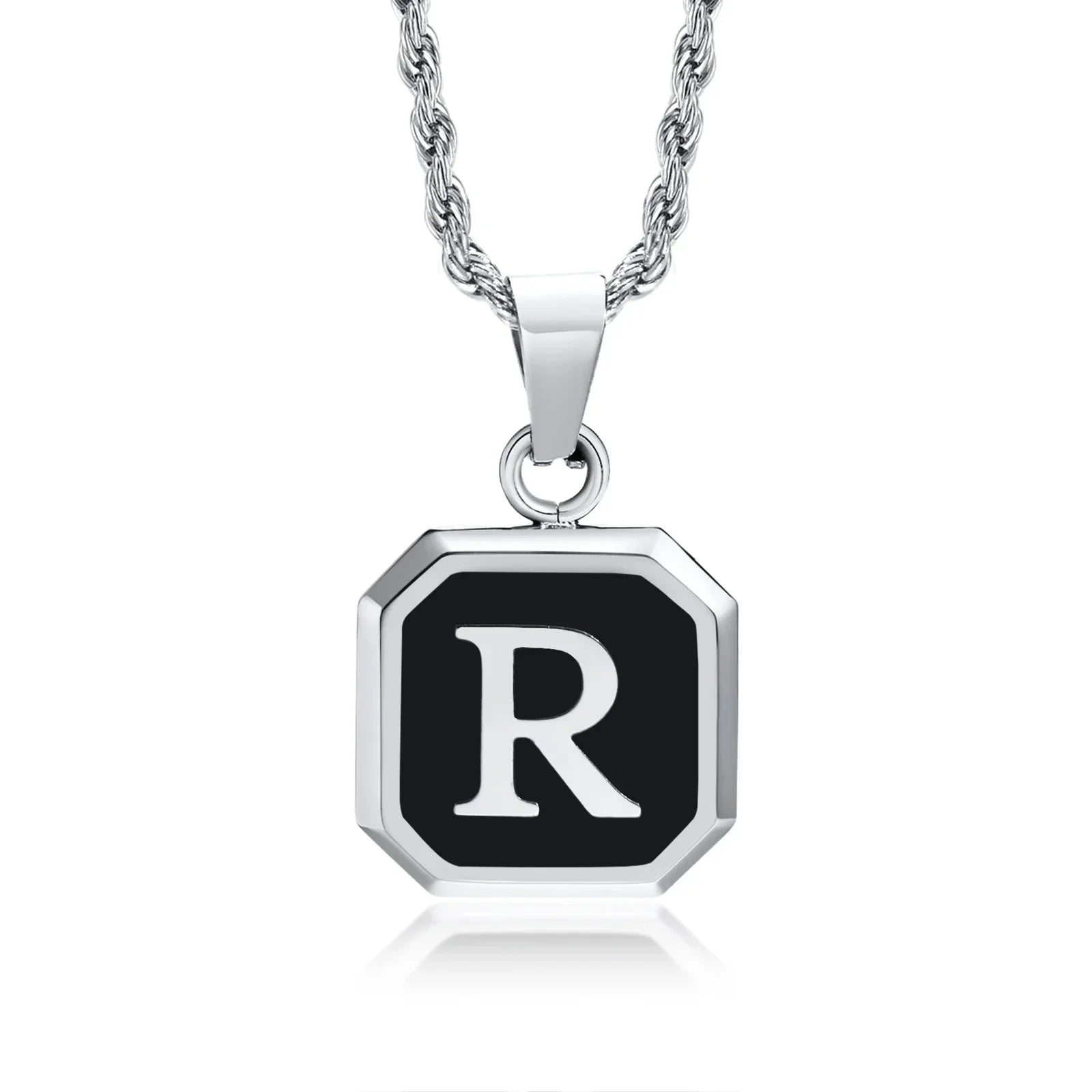 Collier homme avec pendentif hexagonale initiale r