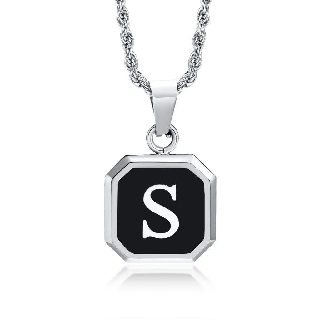 Collier homme avec pendentif hexagonale initiale s