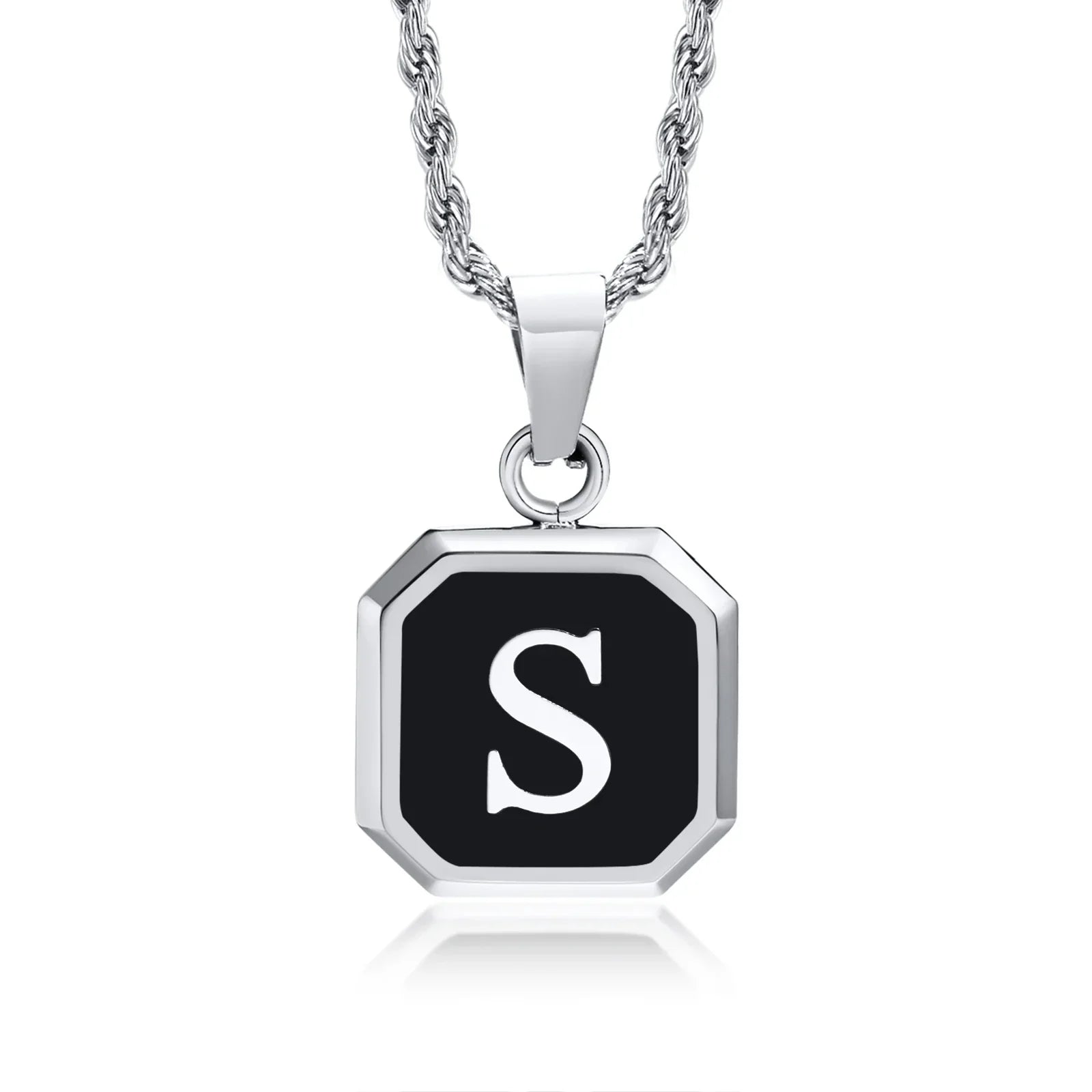 Collier homme avec pendentif hexagonale initiale s