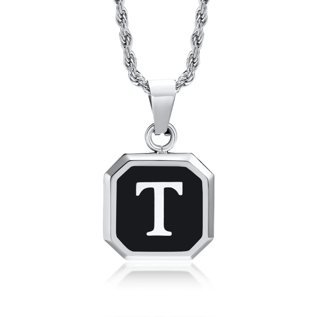 Collier homme avec pendentif hexagonale initiale t