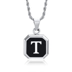 Collier homme avec pendentif hexagonale initiale t