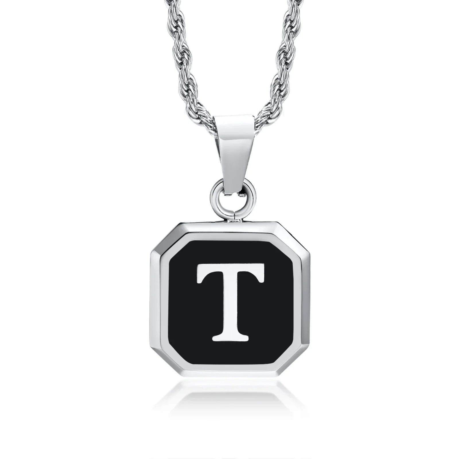 Collier homme avec pendentif hexagonale initiale t
