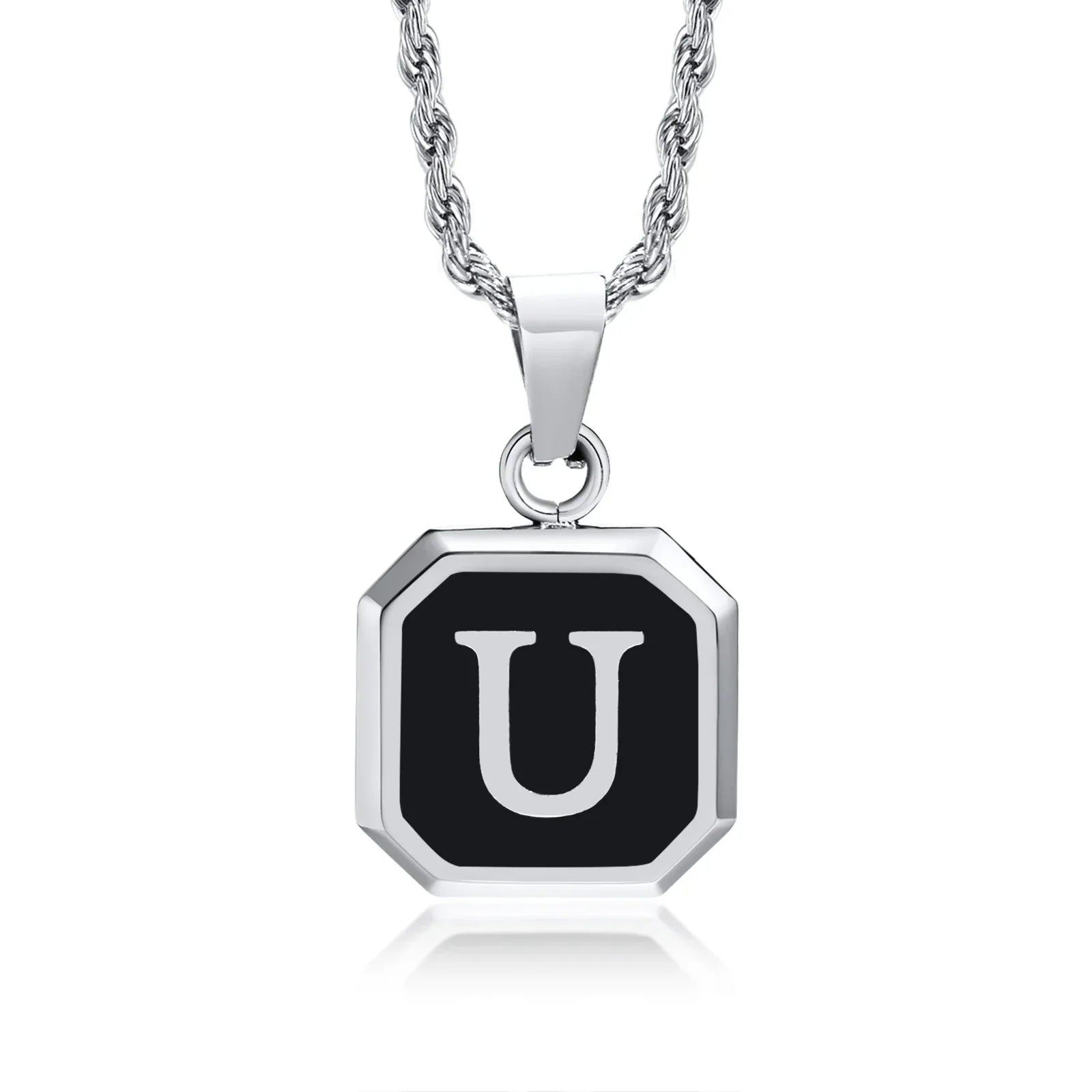 Collier homme avec pendentif hexagonale initiale u