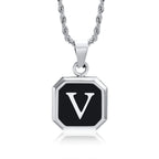 Collier homme avec pendentif hexagonale initiale v