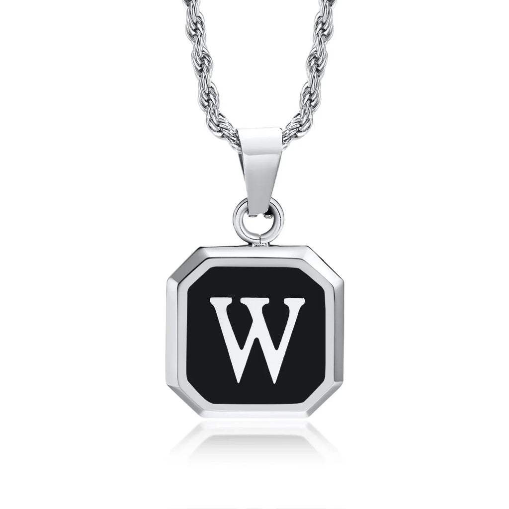 Collier homme avec pendentif hexagonale initiale w