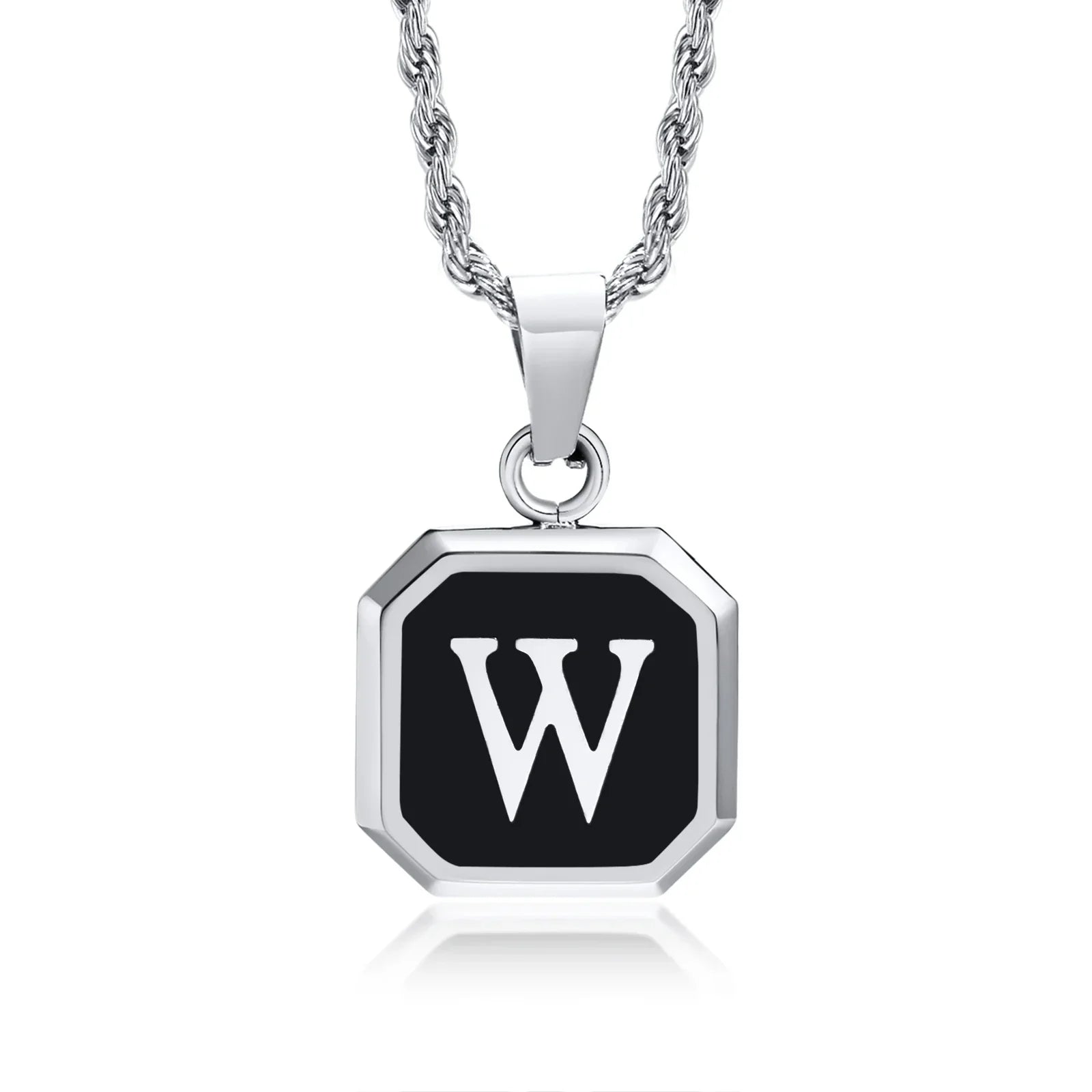 Collier homme avec pendentif hexagonale initiale w