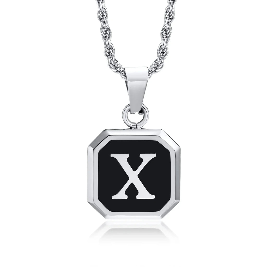 Collier homme avec pendentif hexagonale initiale x