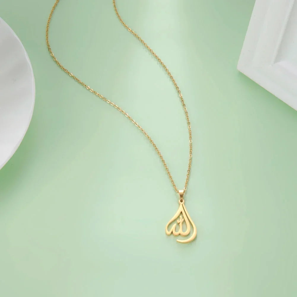 Collier pour homme ou femme avec pendentif Allah arabe musulman islam or