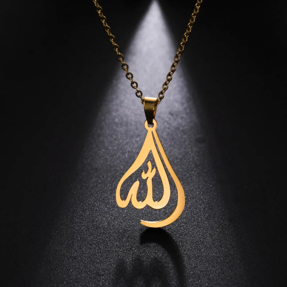 Collier pour homme ou femme avec pendentif Allah arabe musulman islam or