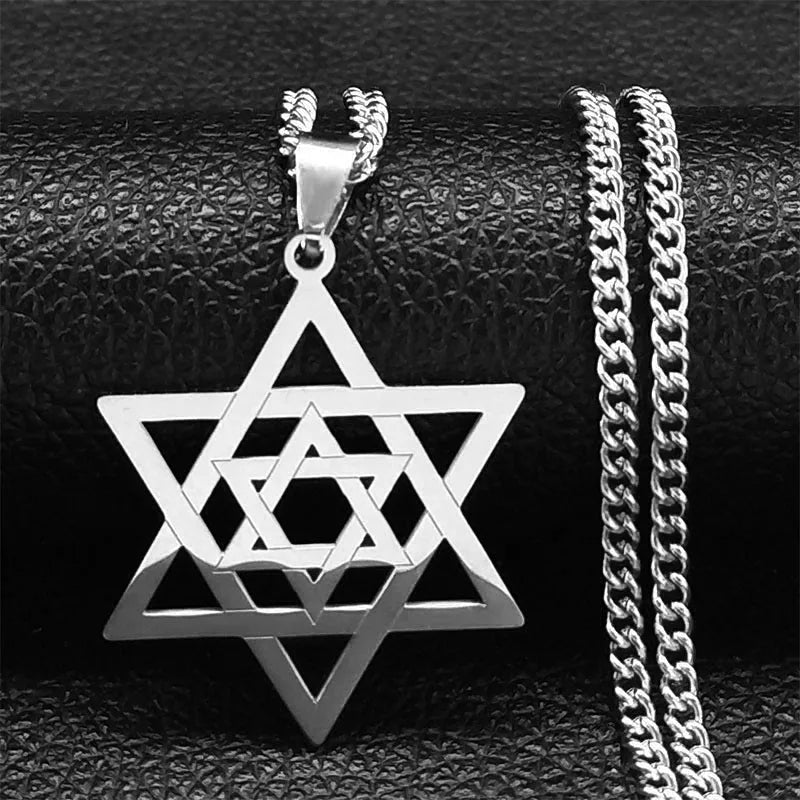 Collier pour homme ou femme avec pendentif de l'étoile de David symbolique juive argent