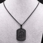 Collier pour homme ou femme avec pendentif hexagonale Allah arabe musulman islam noir 60 cm