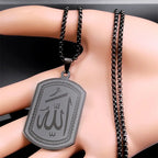 Collier pour homme ou femme avec pendentif hexagonale Allah arabe musulman islam noir 60 cm