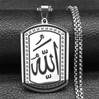 Collier pour homme ou femme avec pendentif hexagonale Allah arabe musulman islam argent 50 cm