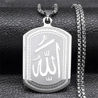 Collier pour homme ou femme avec pendentif hexagonale Allah arabe musulman islam argent 60 cm