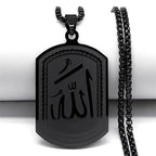 Collier pour homme ou femme avec pendentif hexagonale Allah arabe musulman islam noir