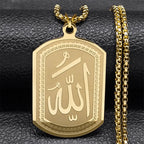 Collier pour homme ou femme avec pendentif hexagonale Allah arabe musulman islam or 60 cm