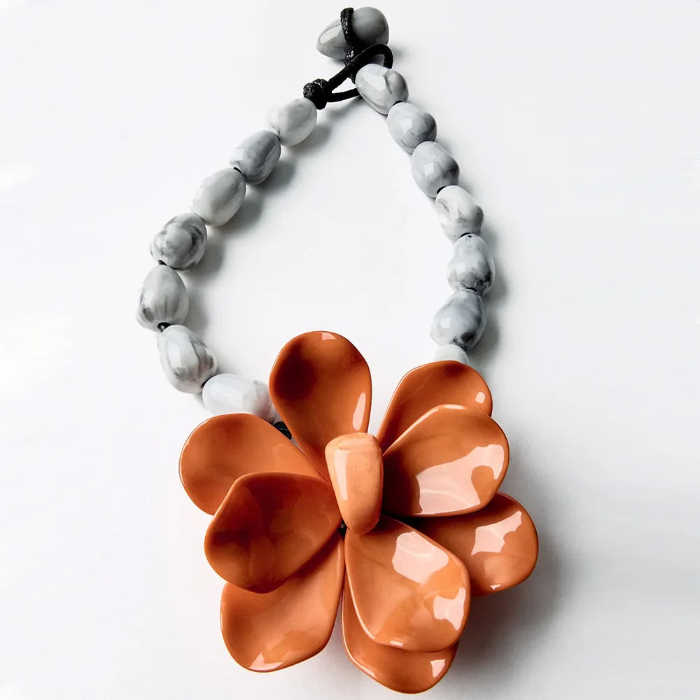 Choker Necklace with Large Orange Flower Pendant