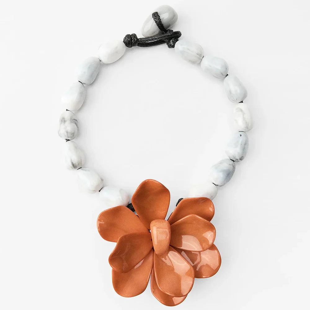 Choker Necklace with Large Orange Flower Pendant