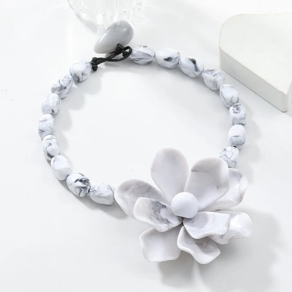 Choker Necklace with Large White Flower Pendant