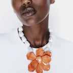 Choker Necklace with Large Orange Flower Pendant