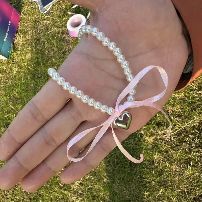 Choker Necklace with Heart Pendant and Pink Beads