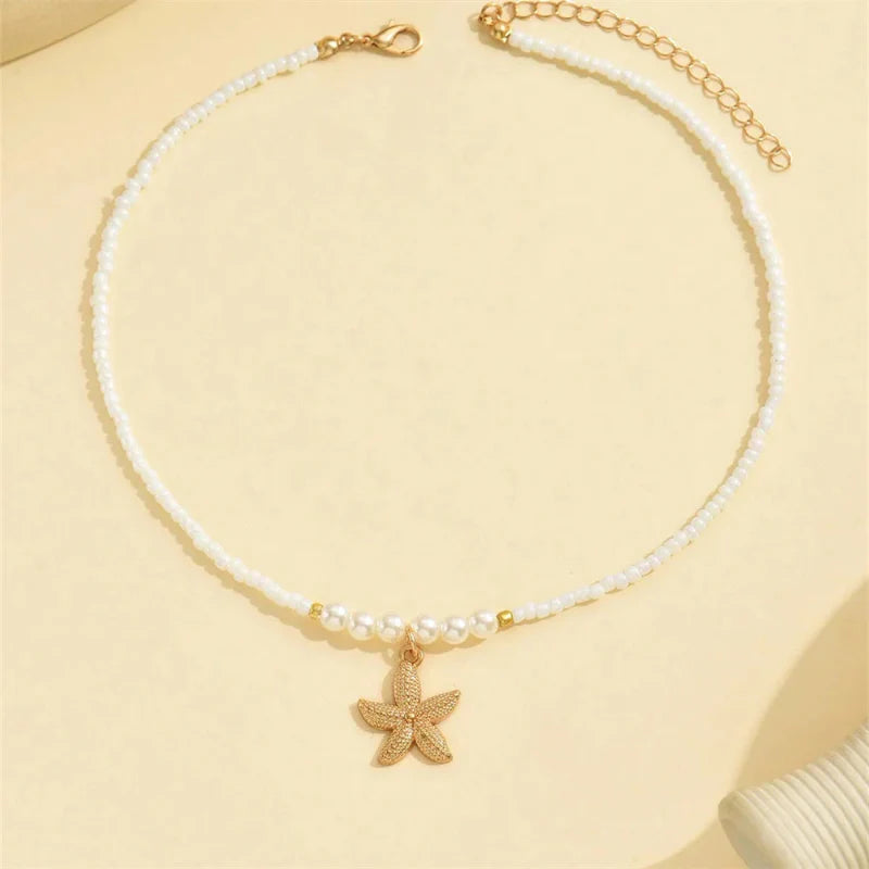 Choker Necklace with Starfish Shell Pendant