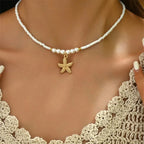 Choker Necklace with Starfish Shell Pendant