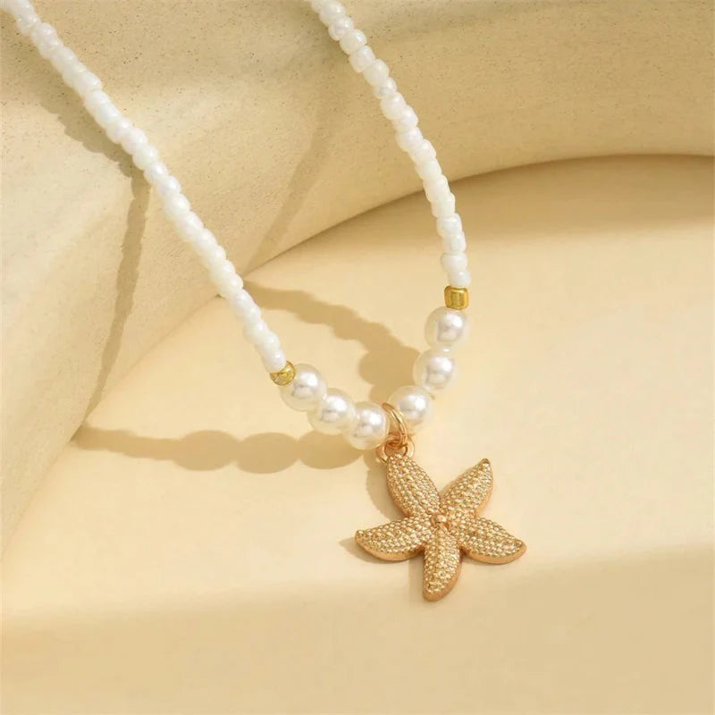 Choker Necklace with Starfish Shell Pendant