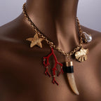 Choker Necklace with Coral and Shell Pendants