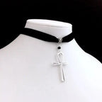 Choker Necklace with Ankh Cross Pendant