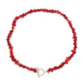 Choker Necklace with Red Natural Coral Stone Pendant