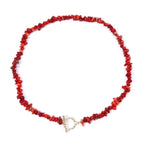 Choker Necklace with Red Natural Coral Stone Pendant