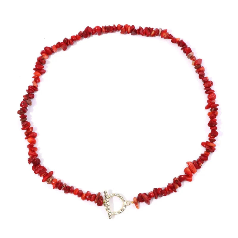 Choker Necklace with Red Natural Coral Stone Pendant