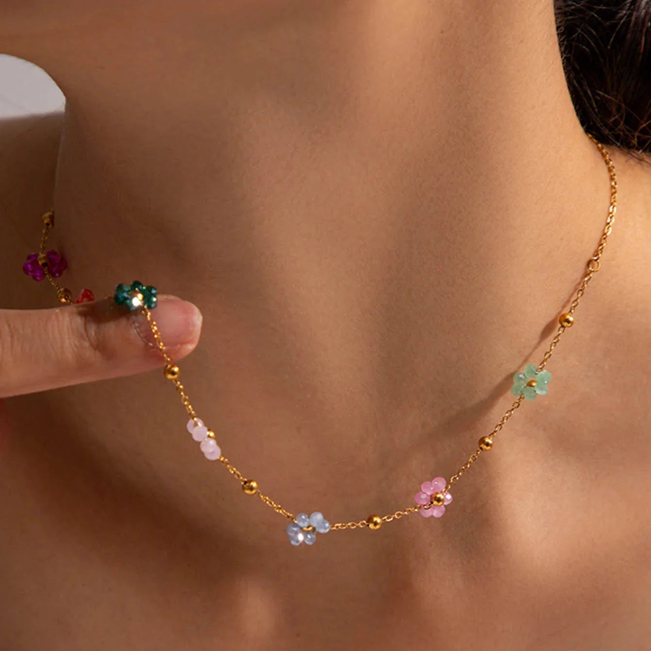 Choker Necklace with Colored Flower Pendant