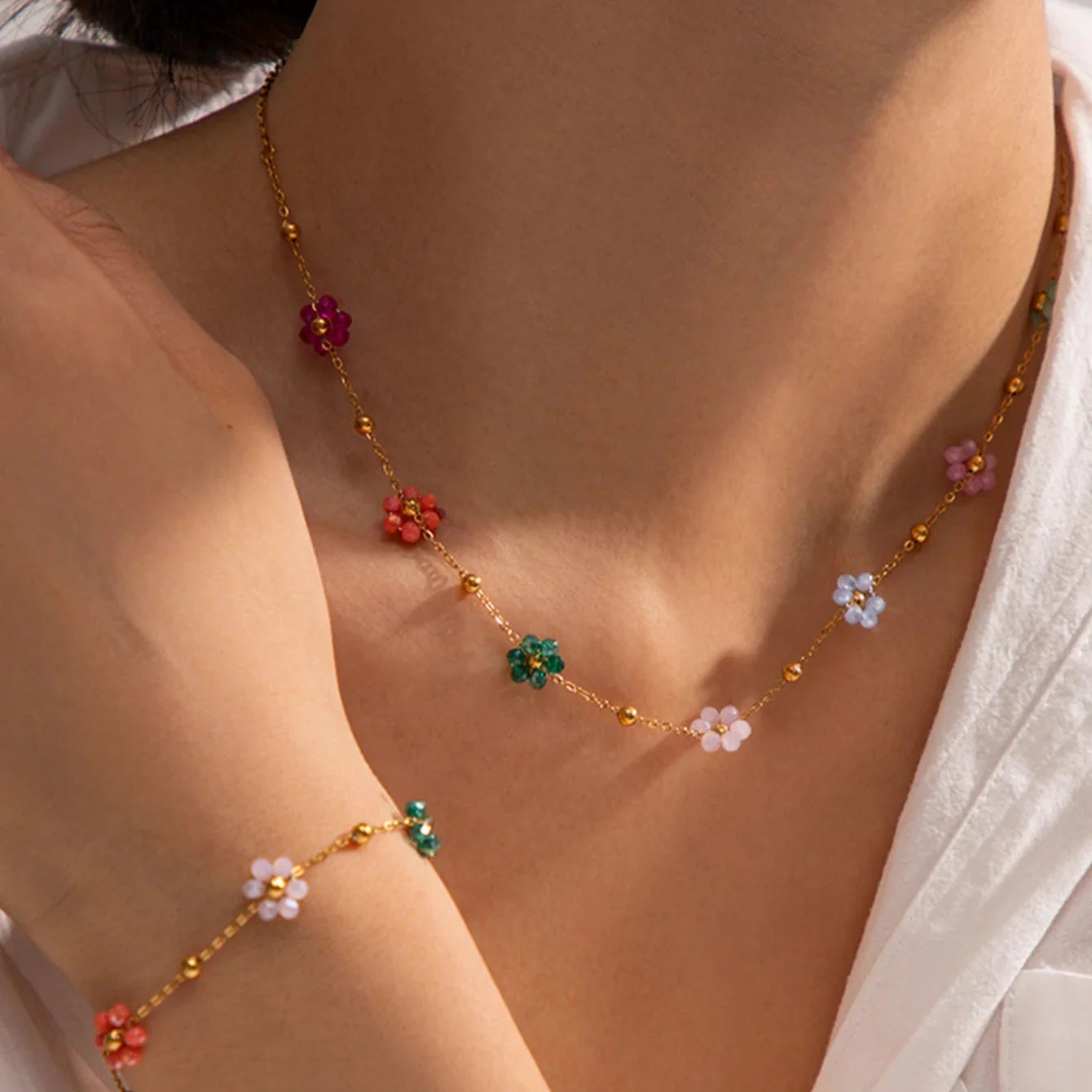 Choker Necklace with Colored Flower Pendant