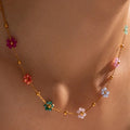 Choker Necklace with Colored Flower Pendant