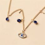 Choker Necklace With Blue Turkish Evil Eye Pendant Rhinestones And Gold Beads