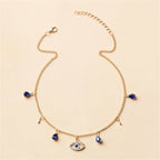 Choker Necklace With Blue Turkish Evil Eye Pendant Rhinestones And Gold Beads