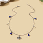 Choker Necklace With Blue Turkish Evil Eye Pendant Rhinestones And Silver Beads