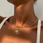 Choker Necklace with Gold Sun Pendant