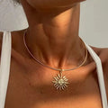 Choker Necklace with Gold Sun Pendant