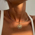 Choker Necklace with Gold Sun Pendant