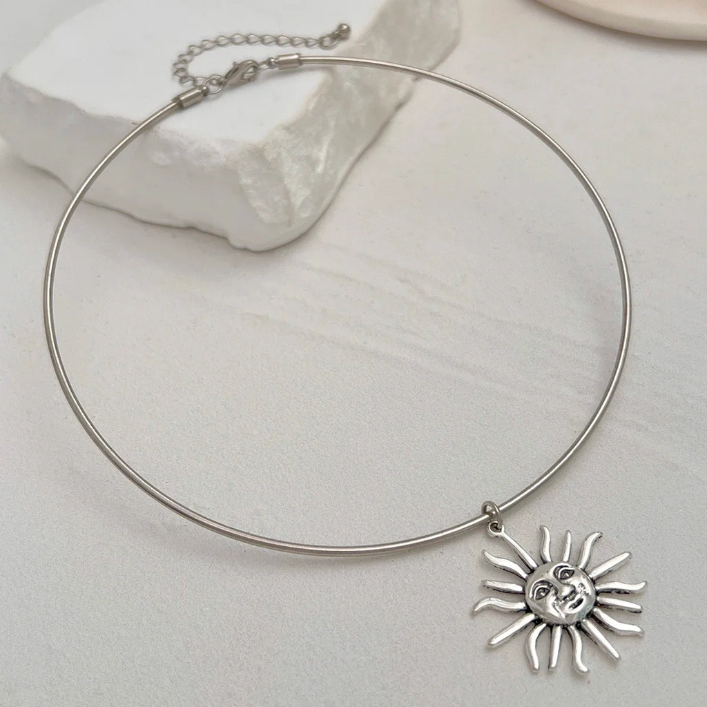 Choker Necklace with Silver Sun Pendant