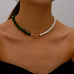 Choker Style Necklace with Green Bead Pendant