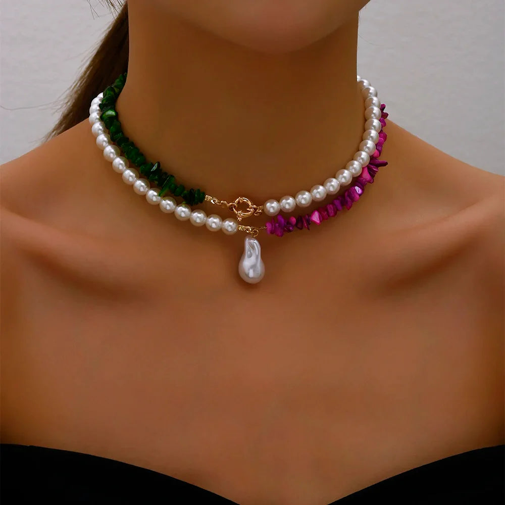 Choker Style Necklace with Purple Bead Pendant