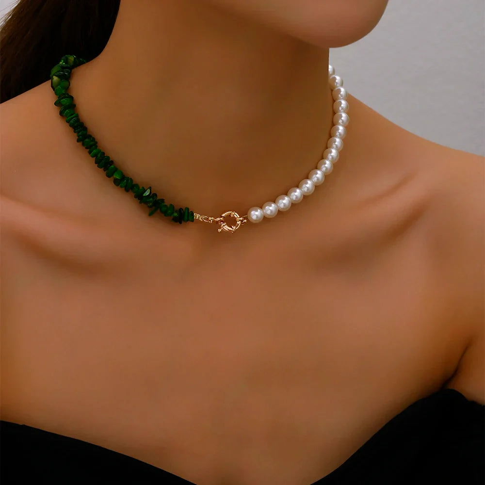 Choker Style Necklace with Green Bead Pendant