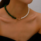 Choker Style Necklace with Green Bead Pendant