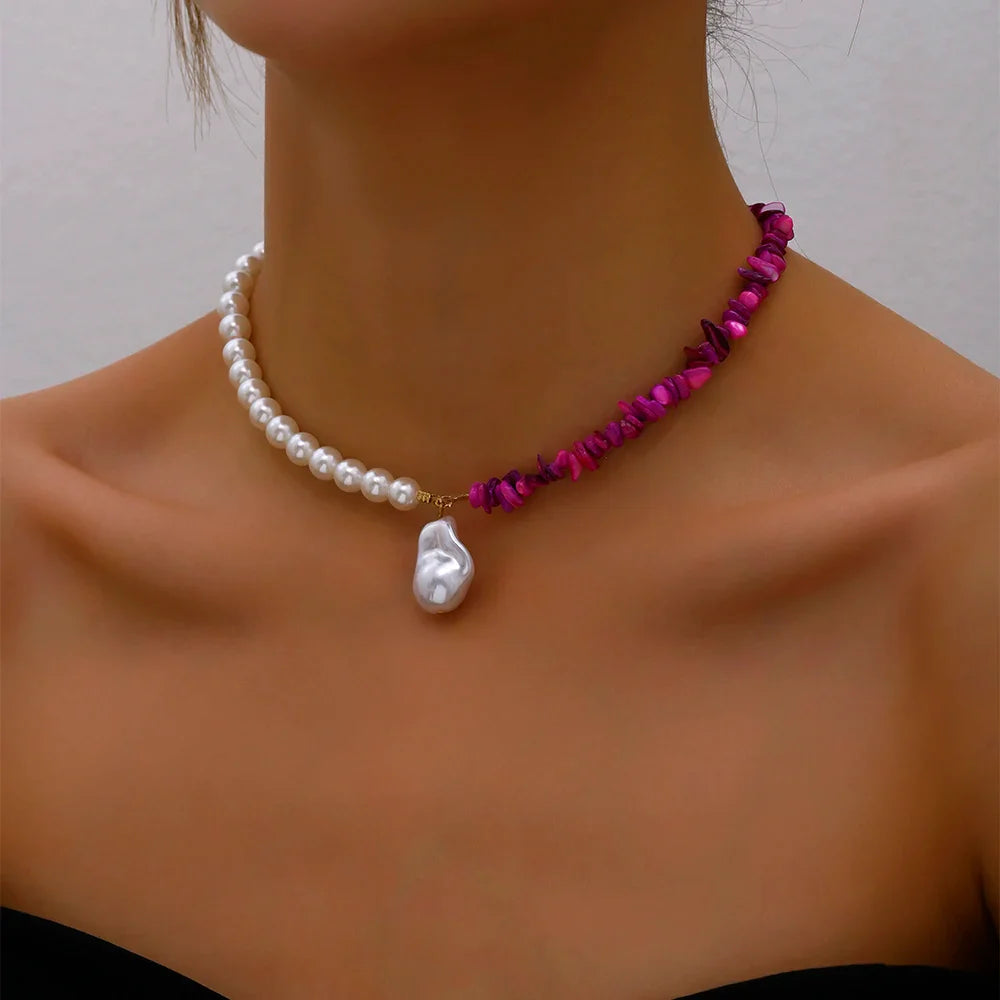 Choker Style Necklace with Purple Bead Pendant