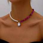 Choker Style Necklace with Purple Bead Pendant
