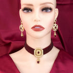 Collier ras de cou en perles avec pendentif et boucles d'oreilles pendantes arabes rouge